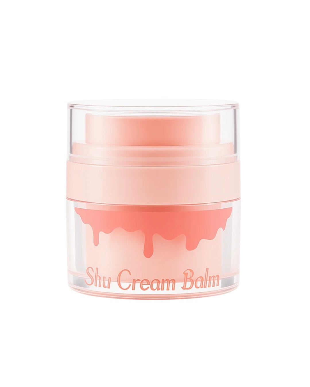 Shu Cream Balm jar with pink cream on a white background